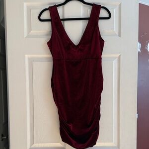 Chic Deep Red Velvet Mini Dress